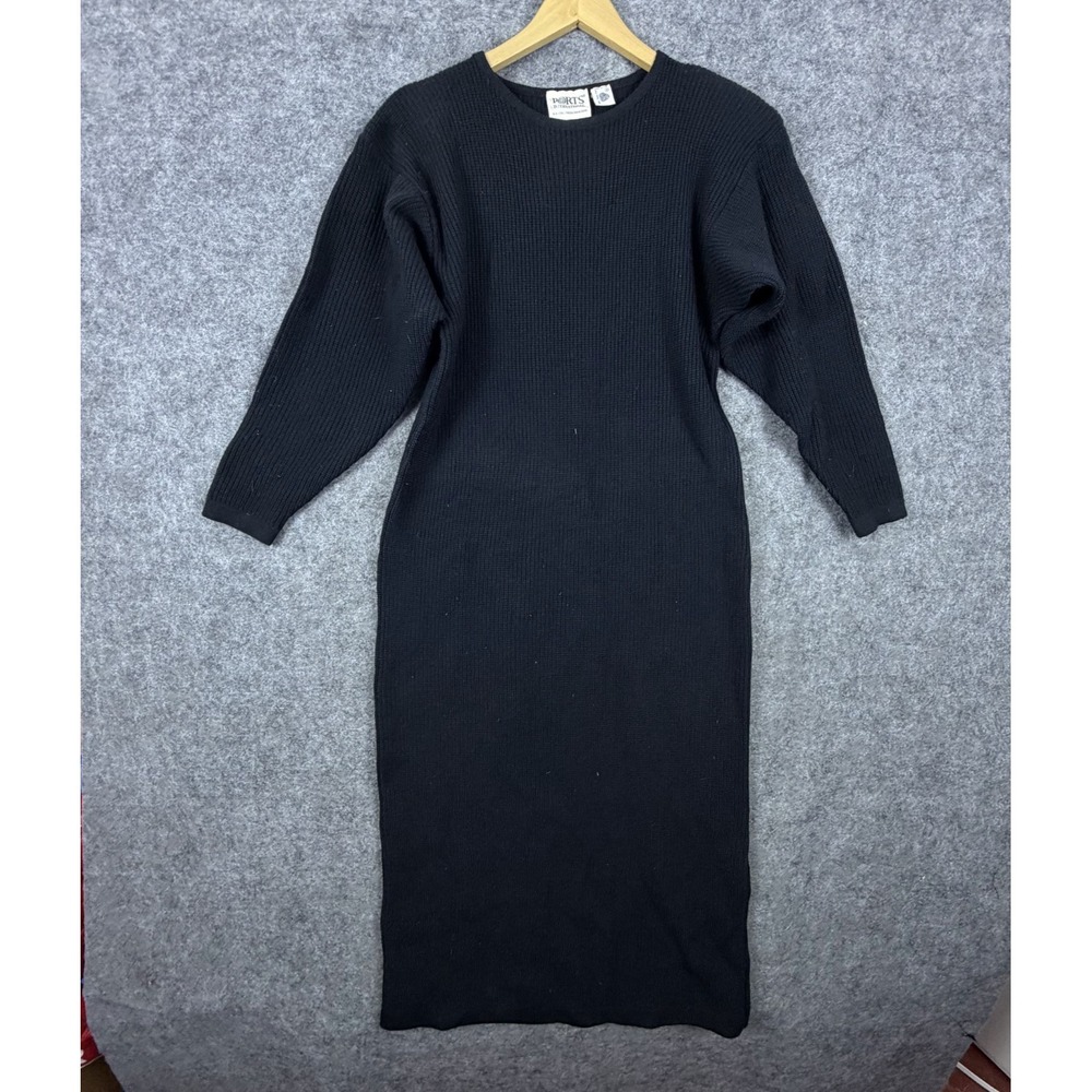 Vintage Ports International Sweater Dress Women Medium Black Slouchy 80s 90s
